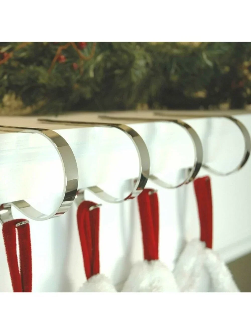 Haute The Original Mantle Clip Set 4 Green Christmas Stocking Hangers Holders